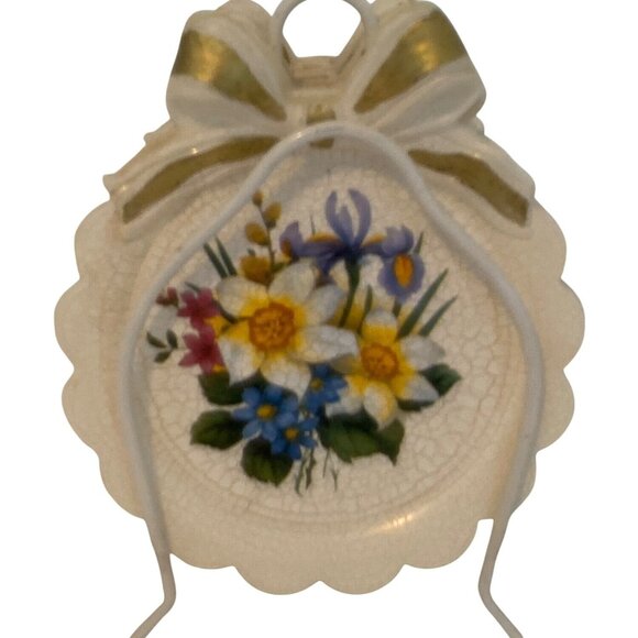 6 Piece BON JOUR Coasters Crackel Floral Design Stand Holder 6 Piece KOREN VTG - Picture 1 of 13